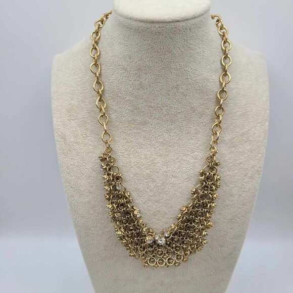 J Crew Clear Crystal Gold Tone Bib Necklace Vintage - Picture 3 of 12